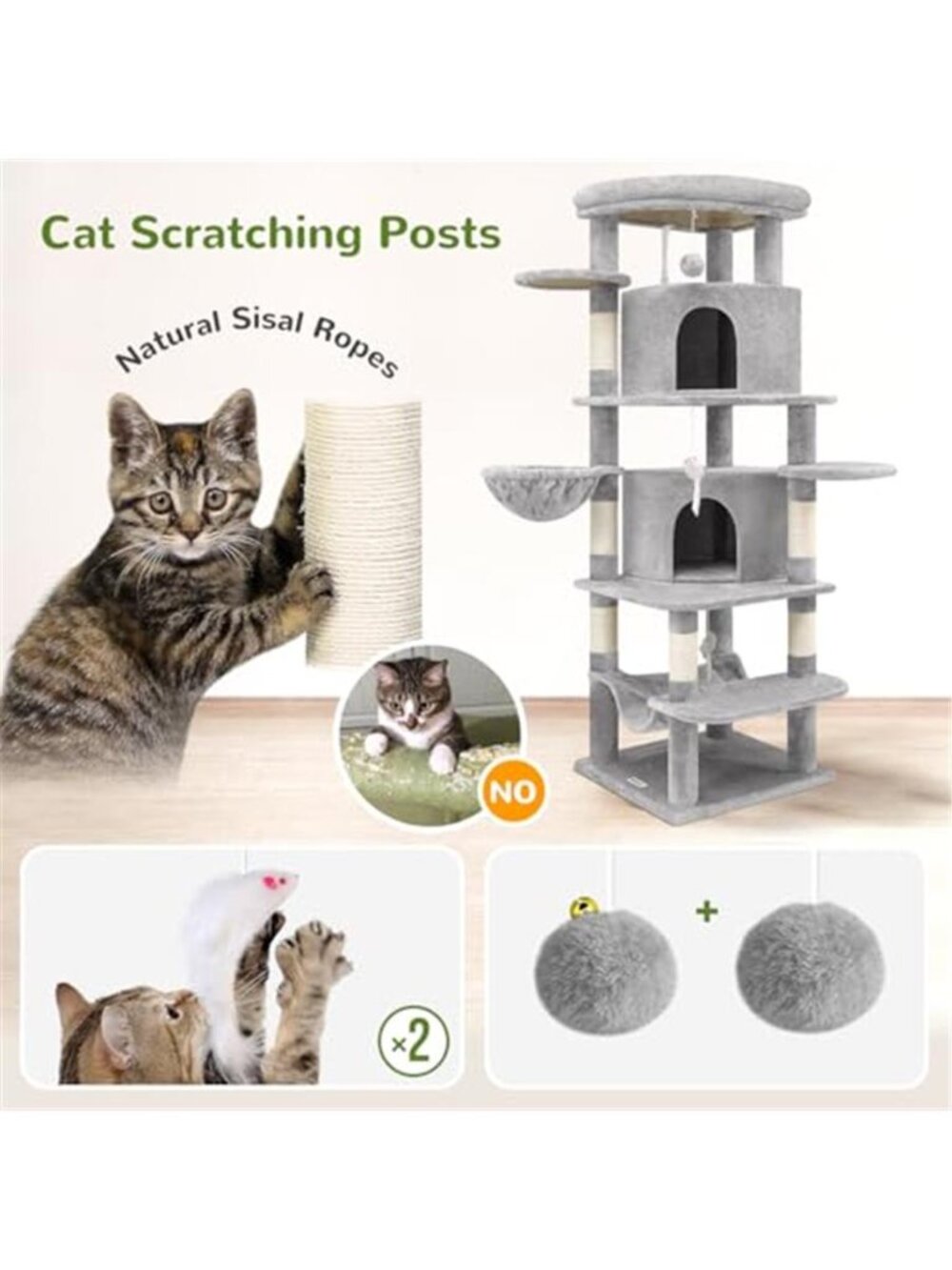 66inch Cat Tree Tall Curved Series Large Cat Tower - Picture 6 of 6